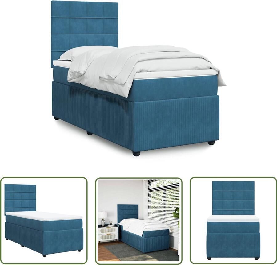 VidaXL Boxspring met matras fluweel donkerblauw 80x200 cm Boxspring Slaapcomfort Fluweel Dark Blue Tweepersoon
