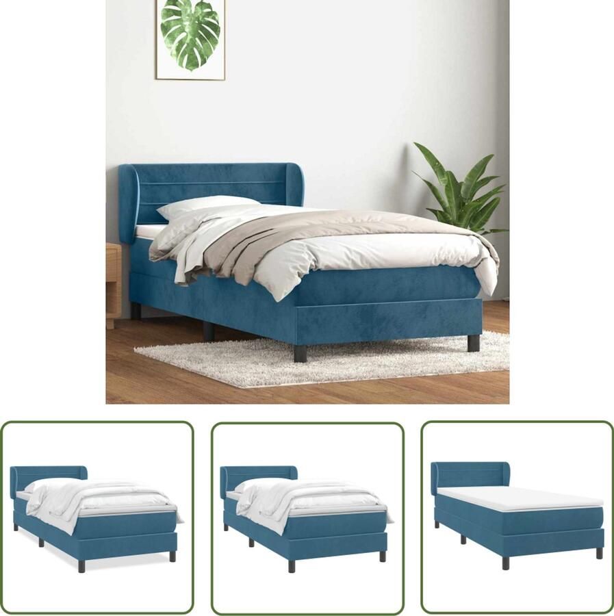 VidaXL Boxspring met matras fluweel donkerblauw 80x220 cm Boxspring Slaapcomfort Fluweel Bed Dark Blue Bed Matras
