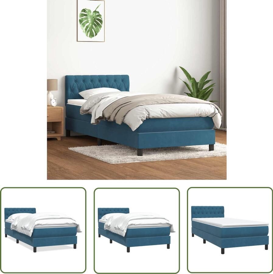 VidaXL Boxspring met matras fluweel donkerblauw 80x220 cm Boxspring Slaapcomfort Fluweel Bed Donkere Kleuren Tweepersoonsslaapkamer