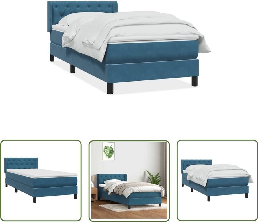 VidaXL Boxspring met matras fluweel donkerblauw 80x220 cm Boxspring Slaapcomfort Fluweel Bed Donkere Kleuren Tweepersoons Bed