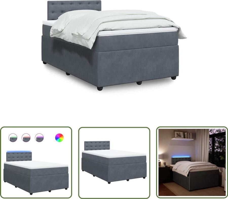 VidaXL Boxspring met matras fluweel donkergrijs 120x190 cm Boxspring Slaapcomfort Fluweel Bed Dark Grey Bed Led Lamp