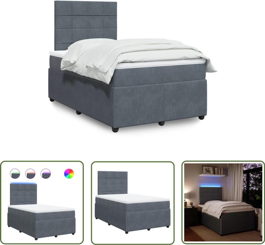 VidaXL Boxspring met matras fluweel donkergrijs 120x190 cm Boxspring Slaapcomfort Fluweel Dark Grey Matras