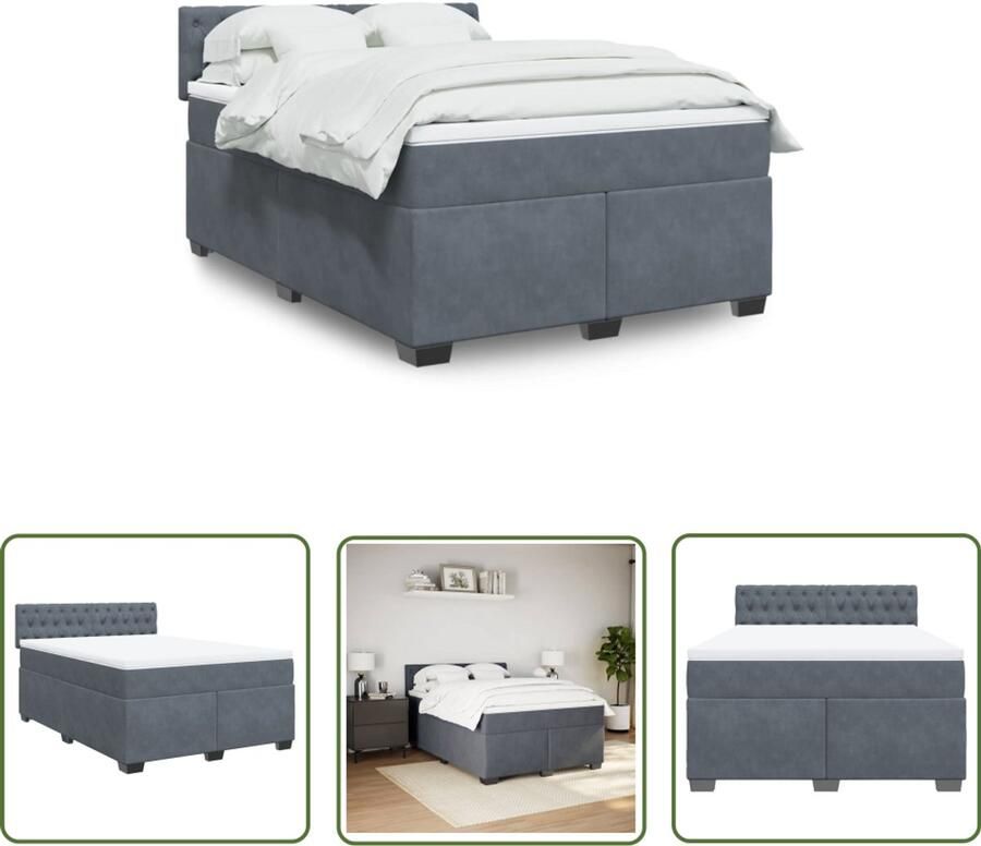 VidaXL Boxspring met matras fluweel donkergrijs 140x190 cm Boxspring Slaapcomfort Pocketvering Fluweel Donker Grijs