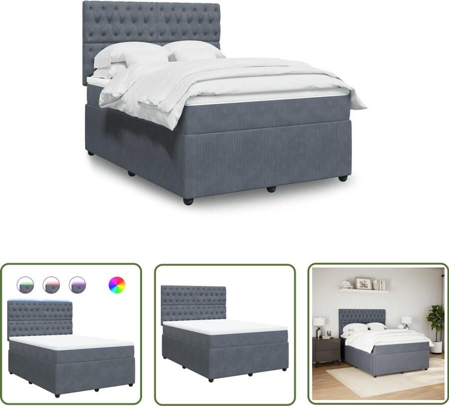 VidaXL Boxspring met matras fluweel donkergrijs 160x200 cm Boxspring Slaapcomfort Boxspringbed Led Verlichting Fluweel
