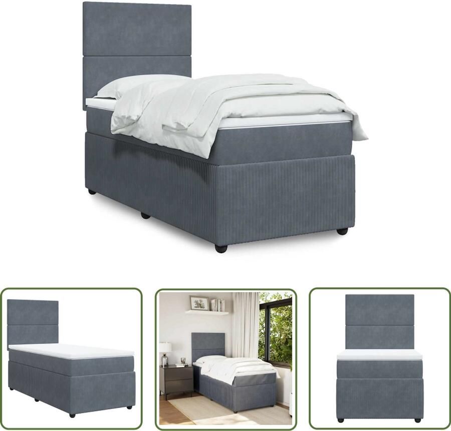 VidaXL Boxspring met matras fluweel donkergrijs 80x200 cm Boxspring Slaapcomfort Fluweel Bed Donkere Kleuren Tweepersoon Bed
