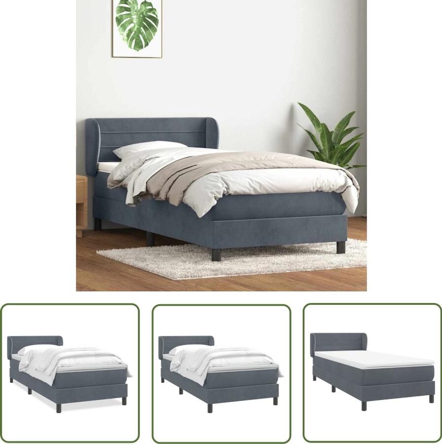 VidaXL Boxspring met matras fluweel donkergrijs 80x210 cm Boxspring Slaapcomfort Fluweel Bed Donker Grijs Bed Pocketveringmatras