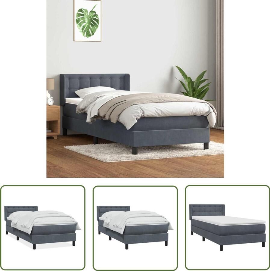 VidaXL Boxspring met matras fluweel donkergrijs 80x210 cm Boxspring Slaapcomfort Fluweel Bed Pocketveringmatras Hoofdbord