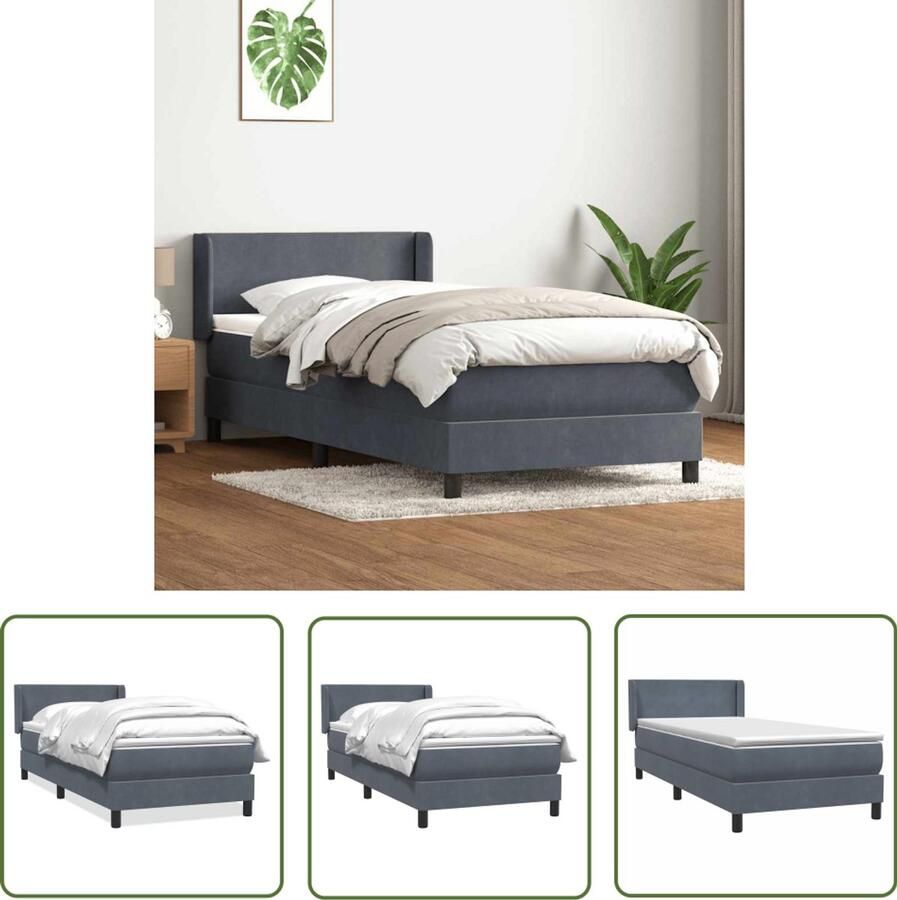 VidaXL Boxspring met matras fluweel donkergrijs 80x210 cm Boxspring Slaapcomfort Fluweel Donkere Kleuren Tweepersoonsbed
