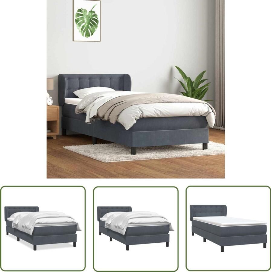 VidaXL Boxspring met matras fluweel donkergrijs 80x210 cm Boxspring Slaapcomfort Matras Fluweel Dark Grey