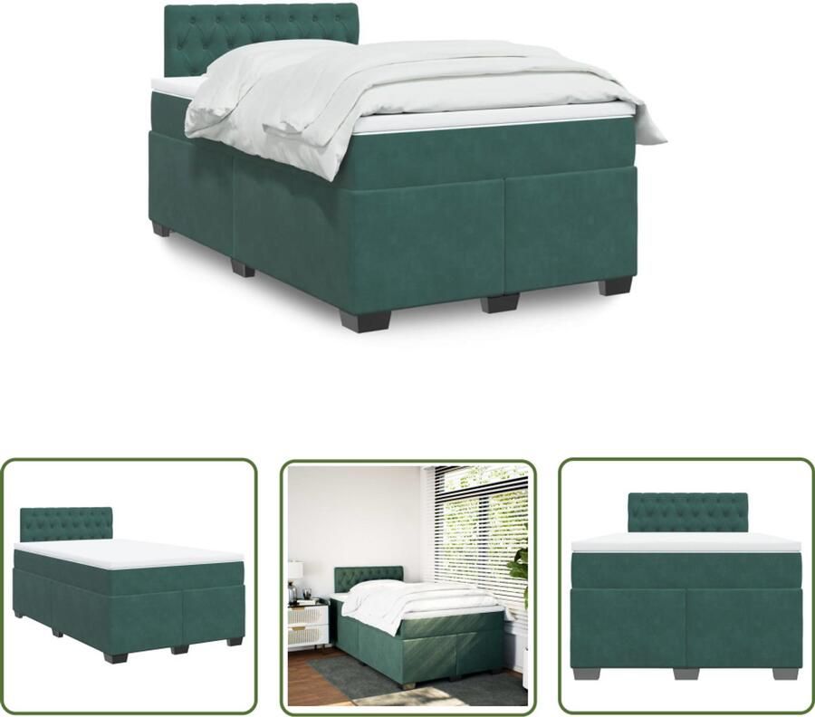 VidaXL Boxspring met matras fluweel donkergroen 120x200 cm Boxspring Slaapcomfort Fluweel Bed Donkere Kleuren Tweepersoonsbed