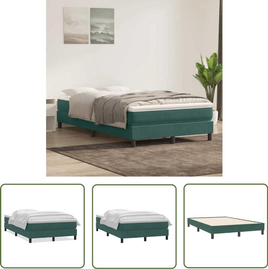 VidaXL Boxspring met matras fluweel donkergroen 120x210 cm Boxspring Slaapcomfort Fluweel Bed Donkere Kleuren Tweepersoonsbed