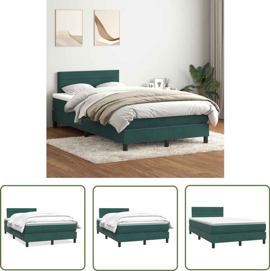 VidaXL Boxspring met matras fluweel donkergroen 120x210 cm Boxspring Slaapcomfort Fluweel Pocketvering Hoofdbord