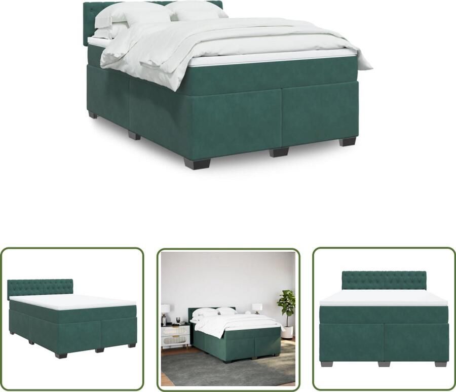 VidaXL Boxspring met matras fluweel donkergroen 140x190 cm Boxspring Slaapcomfort Fluweel Bed Donkergroene Boxspring Pocketveringmatras