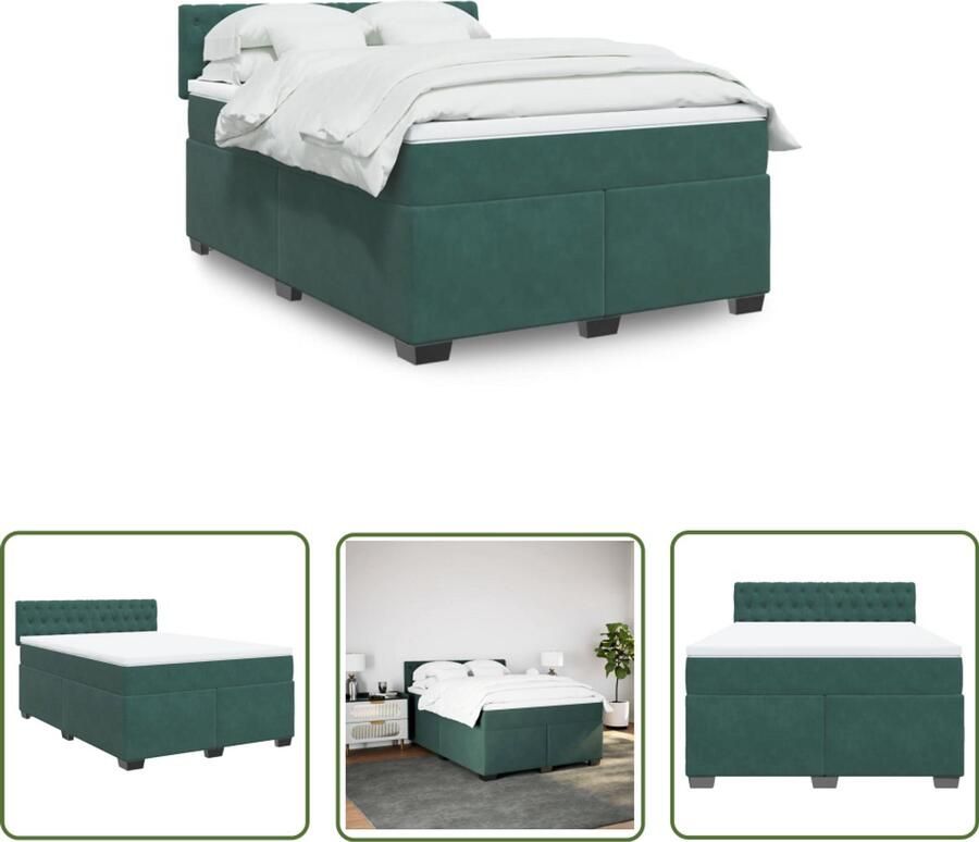 VidaXL Boxspring met matras fluweel donkergroen 140x200 cm Boxspring Slaapcomfort Pocketveringmatras Fluweel Donkergroen