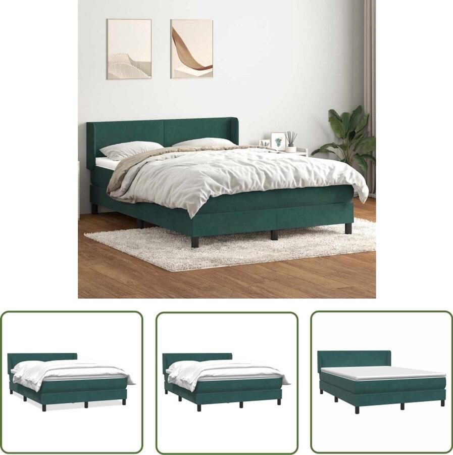 VidaXL Boxspring met matras fluweel donkergroen 140x210 cm Boxspring Slaapcomfort Fluweel Bed Dark Green Bed Tweepersoonsbed