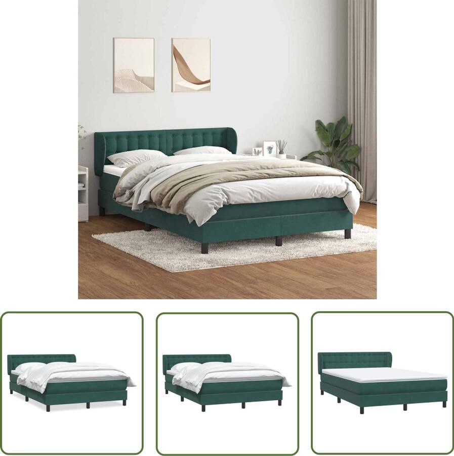 VidaXL Boxspring met matras fluweel donkergroen 140x210 cm Boxspring Slaapcomfort Fluweel Matras Pocketvering