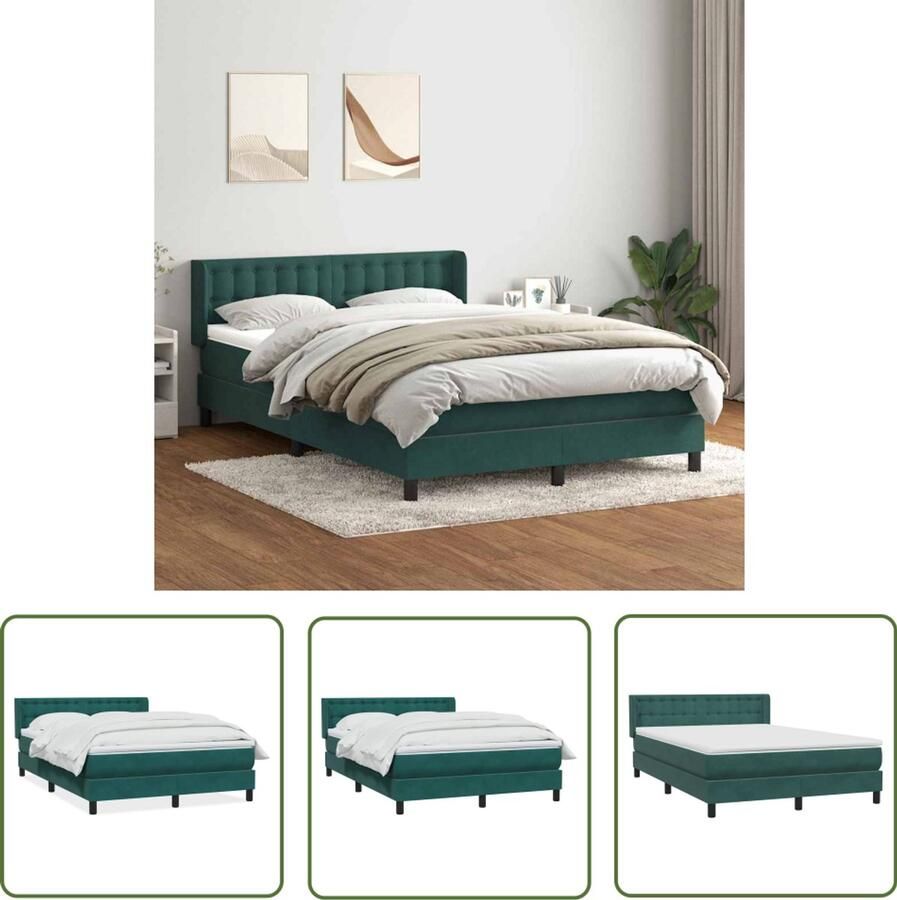 The Living Store Boxspring met matras fluweel donkergroen 140x210 cm Boxspring Slaapcomfort Fluweel Pocketvering Hoofdbord