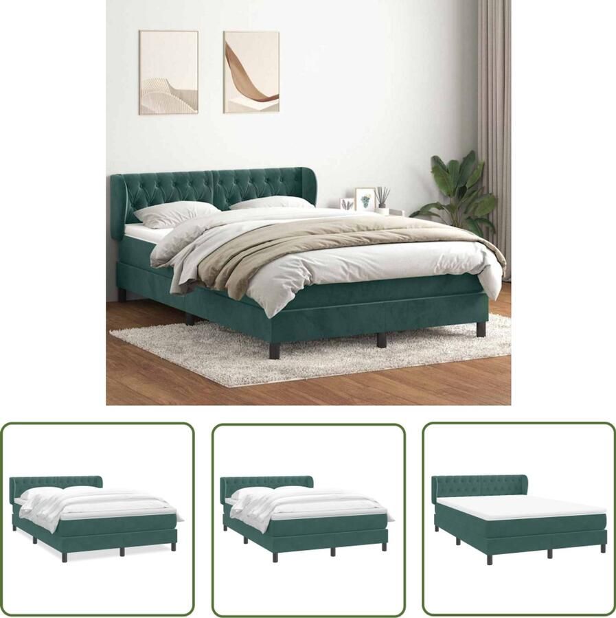 VidaXL Boxspring met matras fluweel donkergroen 140x210 cm Boxspring Slaapcomfort Fluweel Pocketvering Matras Topper