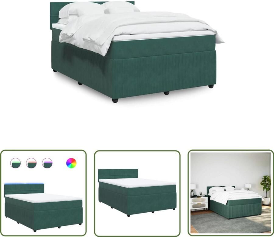 VidaXL Boxspring met matras fluweel donkergroen 160x200 cm Boxspring Slaapcomfort Fluweel Bed Led Verlichting Pocketveringmatras