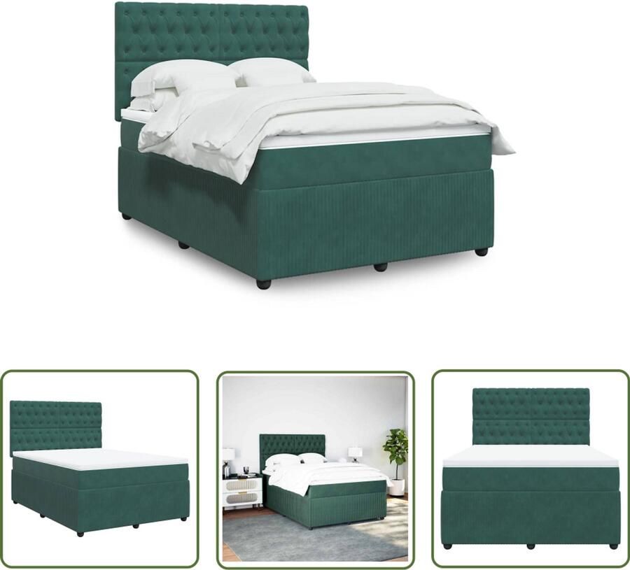VidaXL Boxspring met matras fluweel donkergroen 160x200 cm Boxspring Slaapcomfort Fluweel Dark Green Matras