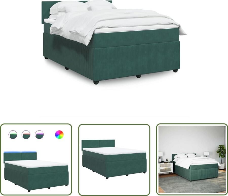 VidaXL Boxspring met matras fluweel donkergroen 160x200 cm Boxspring Slaapcomfort Led Verlichting Fluweel Matras