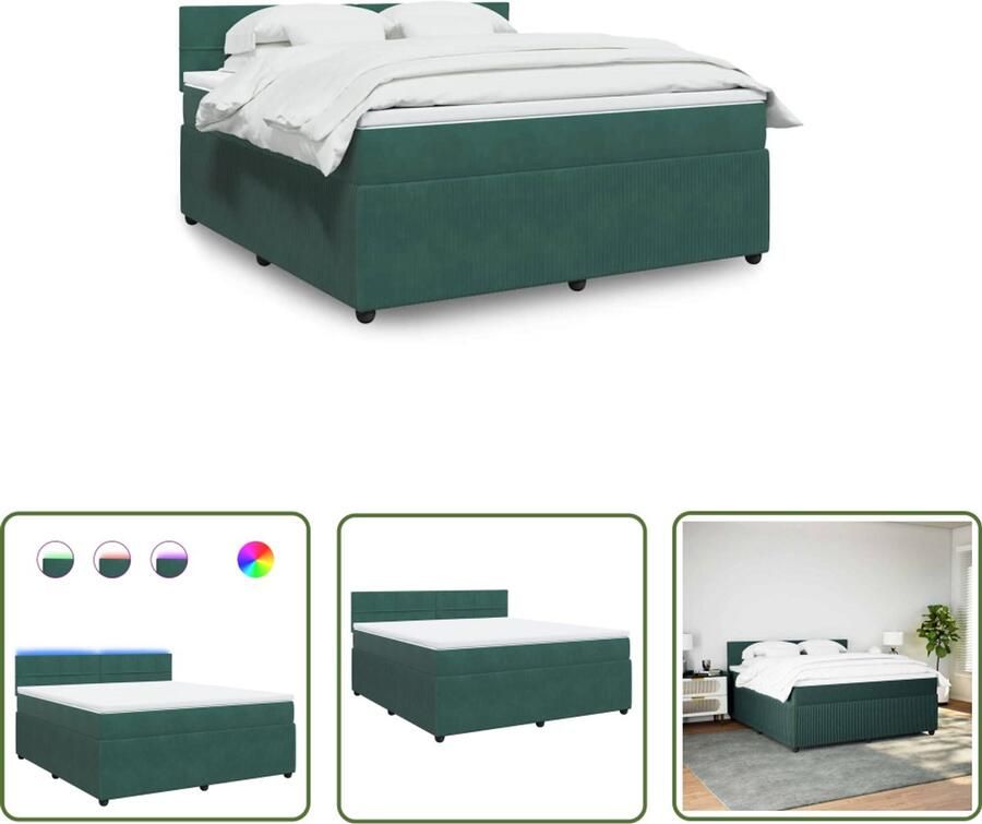 VidaXL Boxspring met matras fluweel donkergroen 180x200 cm Boxspring Slaapcomfort Fluweel Bed Led Verlichting Pocketveringmatras