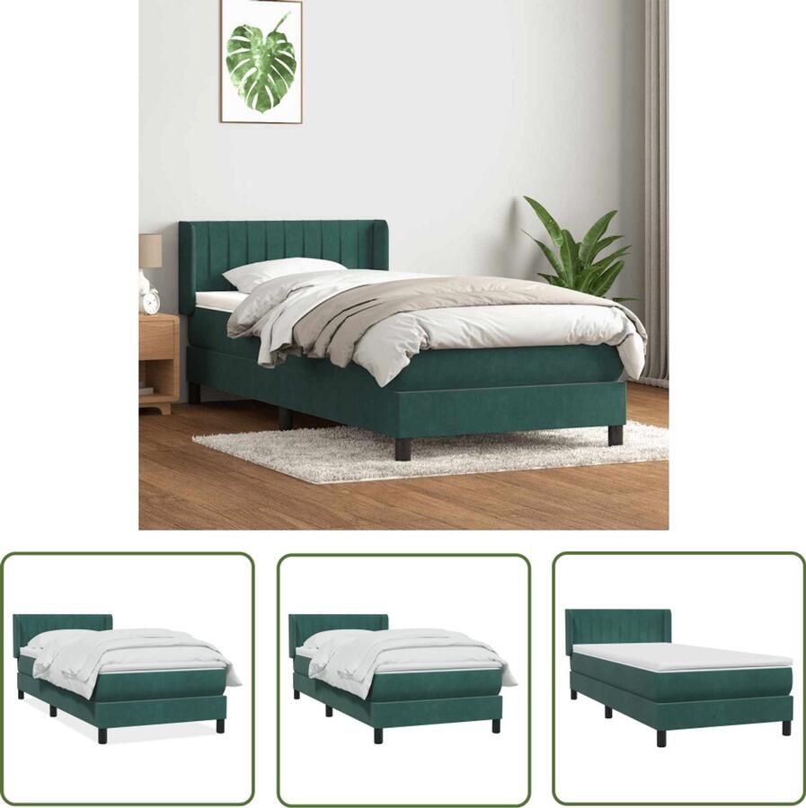 VidaXL Boxspring met matras fluweel donkergroen 80x220 cm Boxspring Slaapcomfort Fluweel Bed Pocketveringmatras Hoofdboard