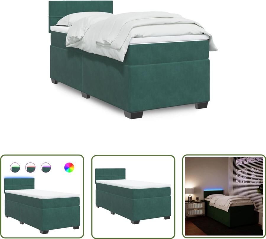 VidaXL Boxspring met matras fluweel donkergroen 90x200 cm Boxspring Slaapcomfort Fluweel Led Verlichting Matras