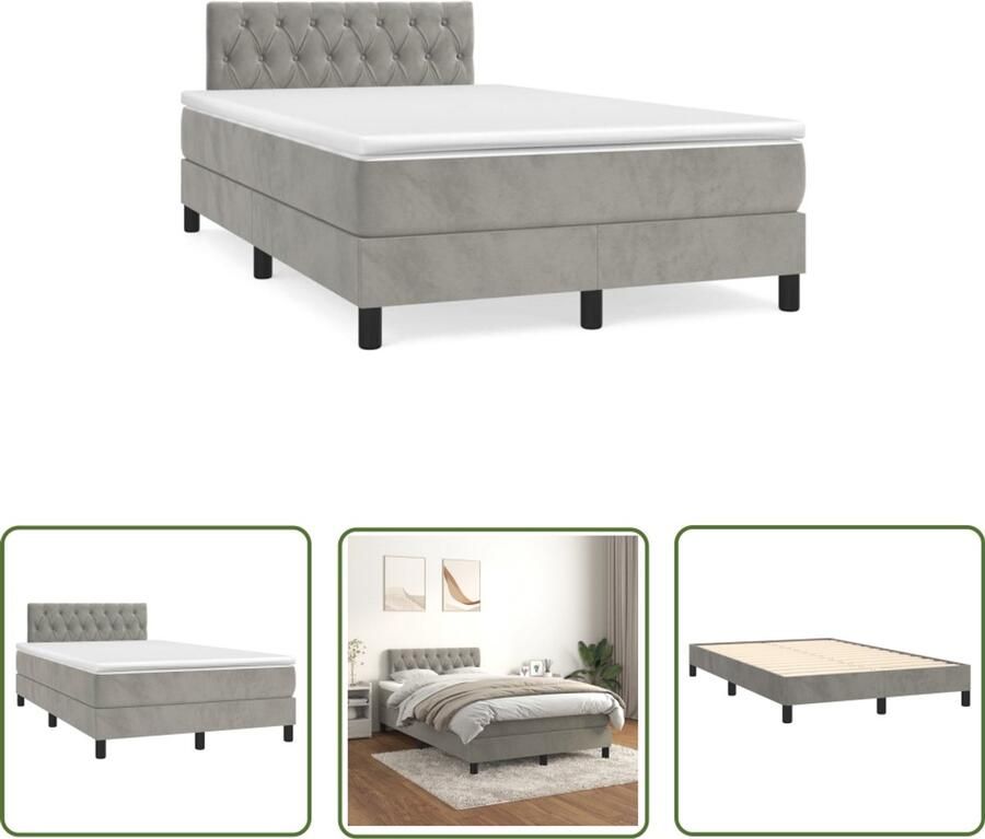 VidaXL Boxspring met matras fluweel lichtgrijs 120x190 cm Boxspring Slaapcomfort Fluweel Bed Grijs Bed Tweepersoonsbed