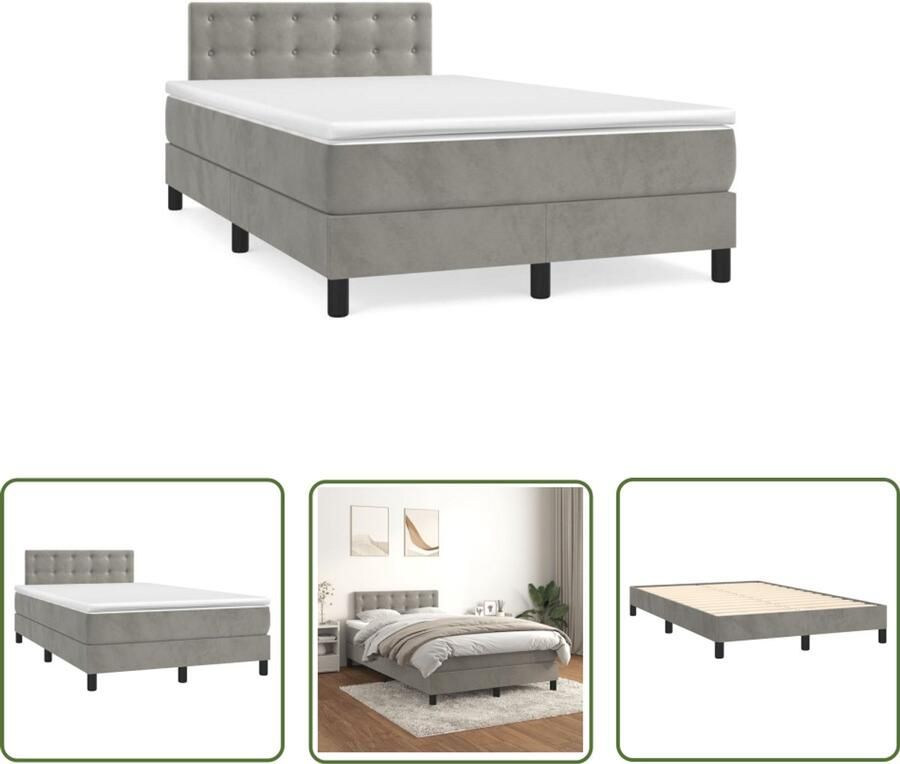 VidaXL Boxspring met matras fluweel lichtgrijs 120x190 cm Boxspring Slaapcomfort Fluweel Bed Licht Grijs Bed 120x190 Bed