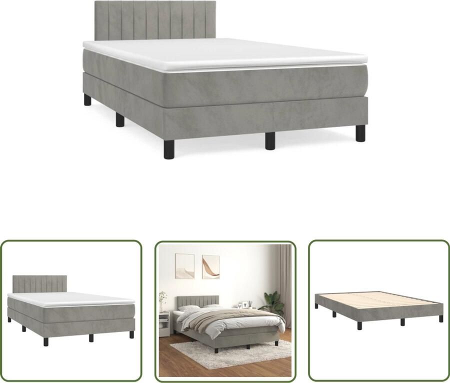 VidaXL Boxspring met matras fluweel lichtgrijs 120x190 cm Boxspring Slaapcomfort Fluweel Bed Licht Grijs Bed Tweepersoons Bed