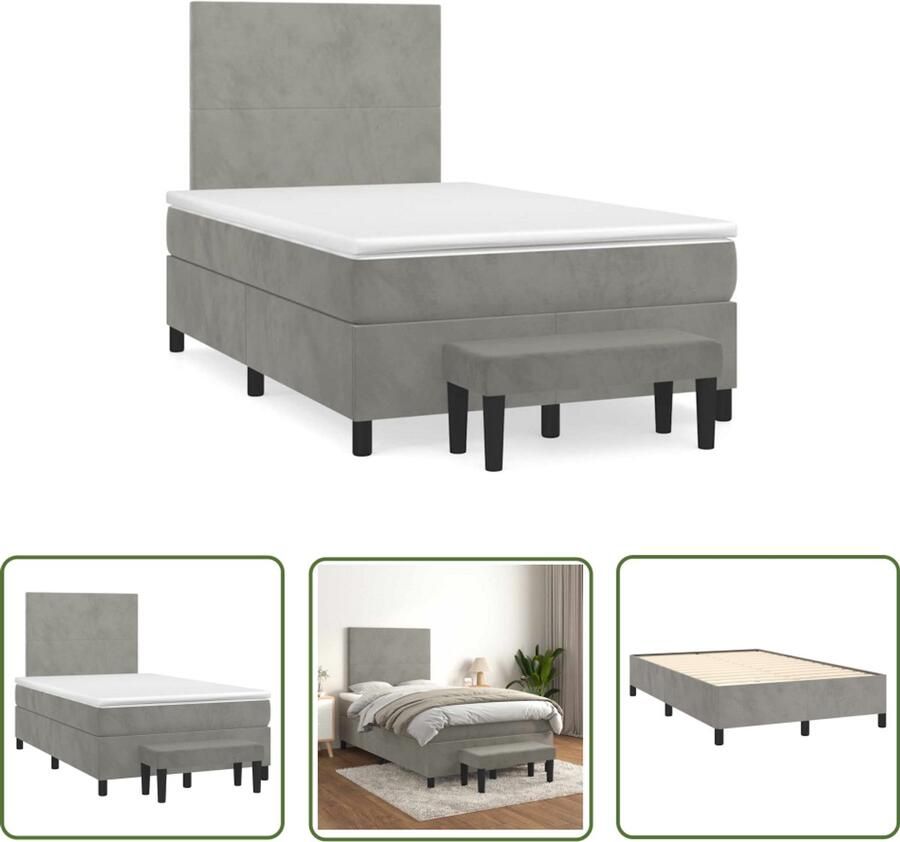 VidaXL Boxspring met matras fluweel lichtgrijs 120x190 cm Boxspring Slaapcomfort Fluweel Bed Tweepersoons Bed Groot Formaat Bed