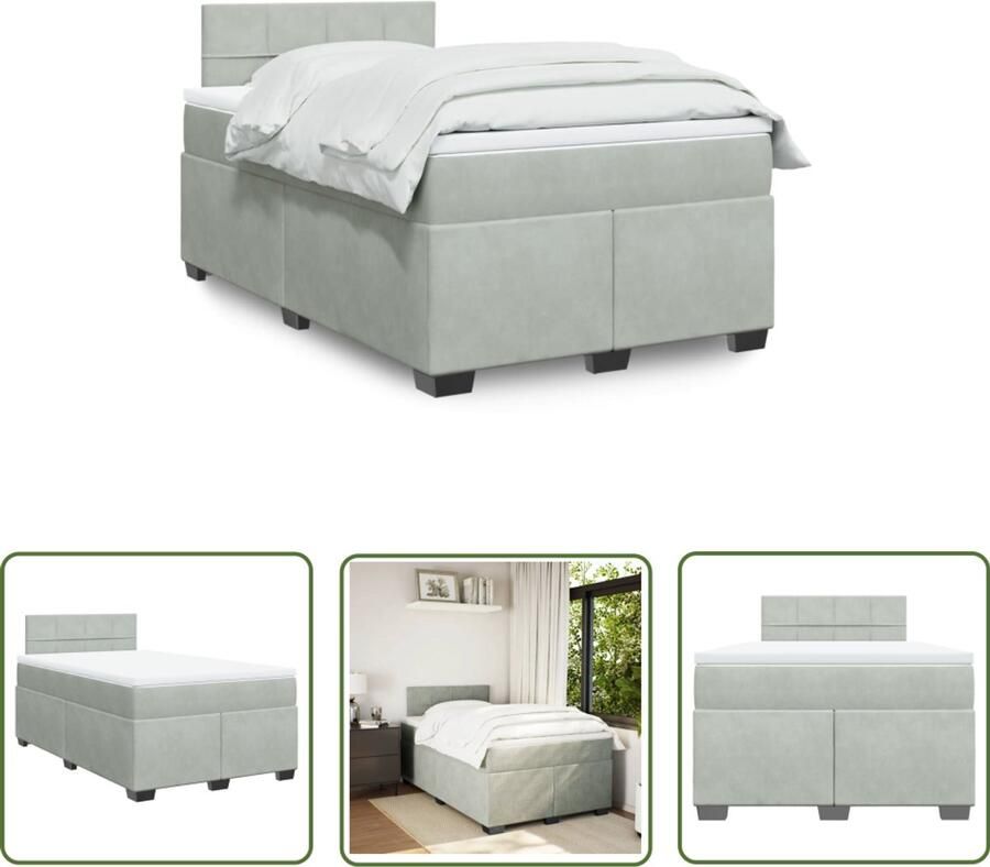 VidaXL Boxspring met matras fluweel lichtgrijs 120x190 cm Boxspring Slaapcomfort Fluweel Bed Tweepersoonsbed Boxspring Frame