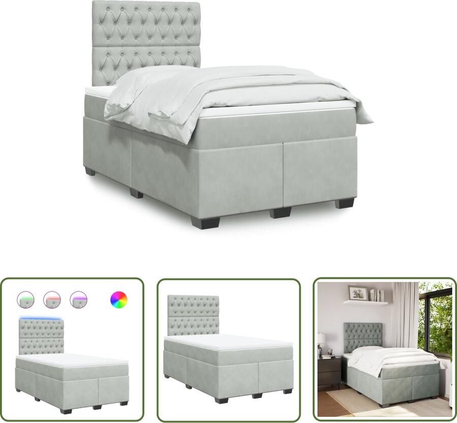 The Living Store Bedframe met Pocketveringmatras 120x200 cm LED-verlichting Boxspring Slaapcomfort Led Verlichting Tweepersoonsbed Velvet Bed