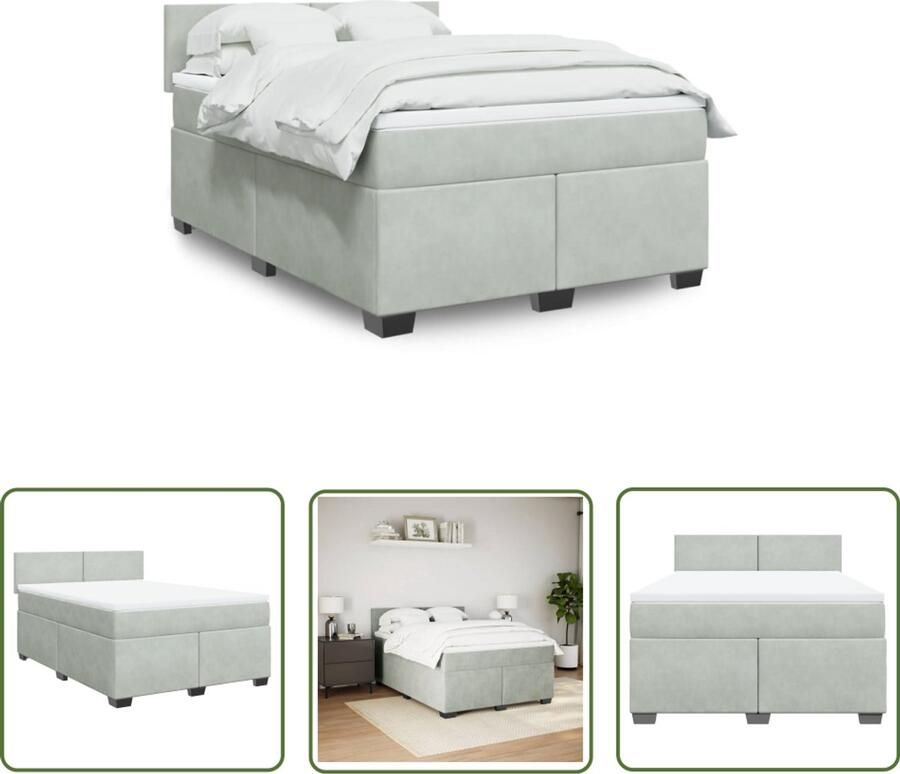 VidaXL Boxspring met matras fluweel lichtgrijs 160x200 cm Boxspring Slaapcomfort Fluweel Matras Pocketvering