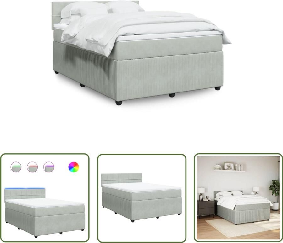 VidaXL Boxspring met matras fluweel lichtgrijs 160x200 cm Boxspring Slaapcomfort Fluweel Pocketveringmatras Led Verlichting