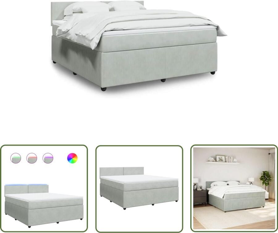 VidaXL Boxspring met matras fluweel lichtgrijs 180x200 cm Boxspring Slaapcomfort Fluweel Licht Grijs Pocketvering