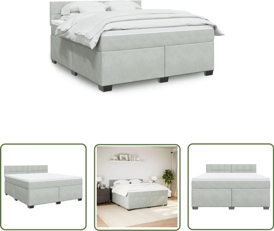 VidaXL Boxspring met matras fluweel lichtgrijs 180x200 cm Boxspring Slaapcomfort Fluweel Pocketveringmatras Topmatras