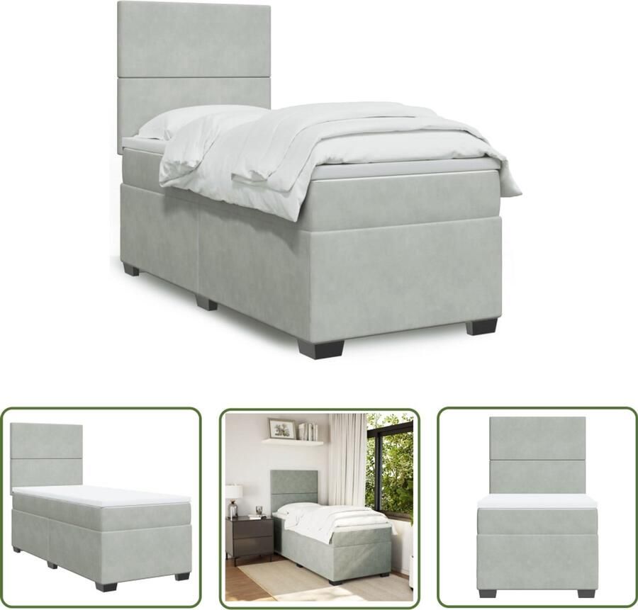 VidaXL Boxspring met matras fluweel lichtgrijs 90x190 cm Boxspring Slaapcomfort Fluweel Bed Grijs Bed Tweepersoonsbed