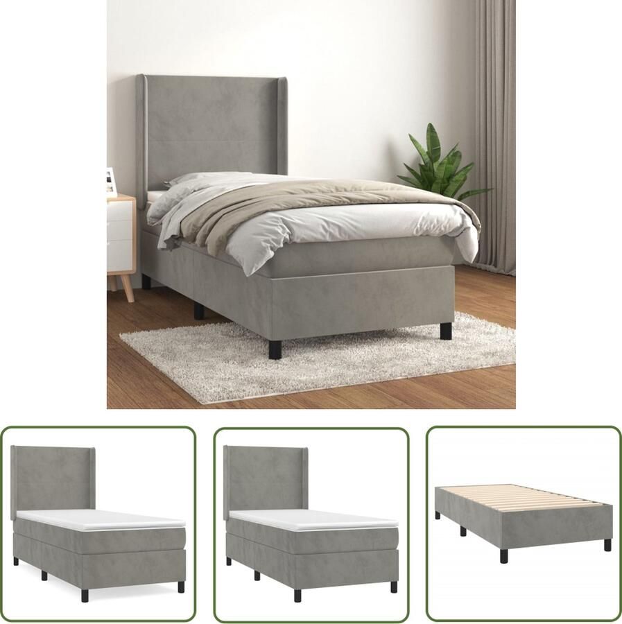 The Living Store Boxspringbed fluweel 203x93x118 128 cm pocketvering matras middelharde ondersteuning huidvriendelijk Boxspring Slaapcomfort Velvet Bed Tweepersoonsbed King Size Bed