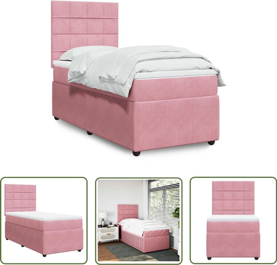 VidaXL Boxspring met matras fluweel roze 100x200 cm Boxspring Slaapcomfort Fluweel Bed Rozerood Bed Tweepersoonsbed
