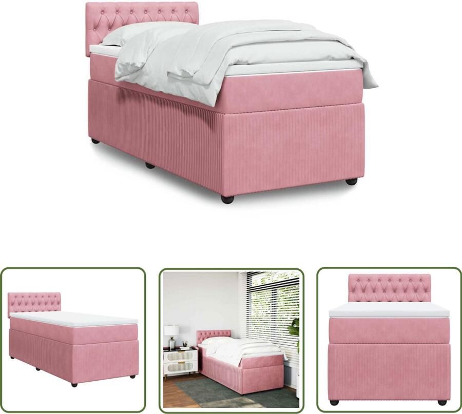 VidaXL Boxspring met matras fluweel roze 100x200 cm Boxspring Slaapcomfort Fluweel Pocketvering Roze