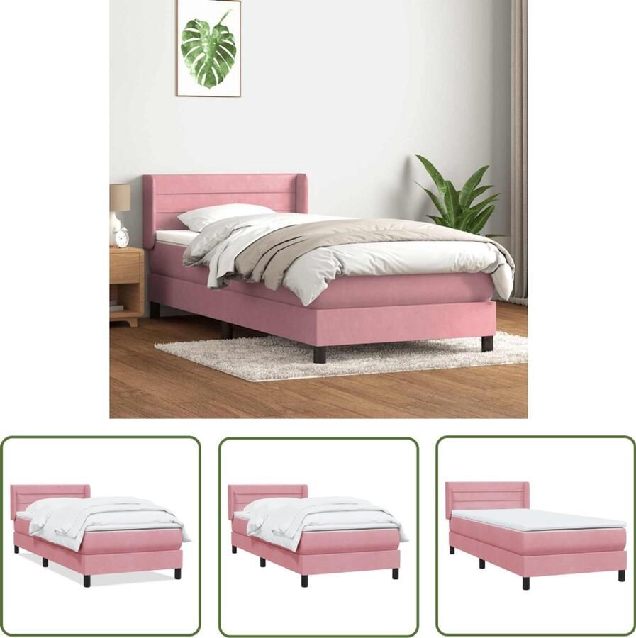 VidaXL Boxspring met matras fluweel roze 100x220 cm Boxspring Slaapcomfort Fluweel Pocketvering Hoofdbord