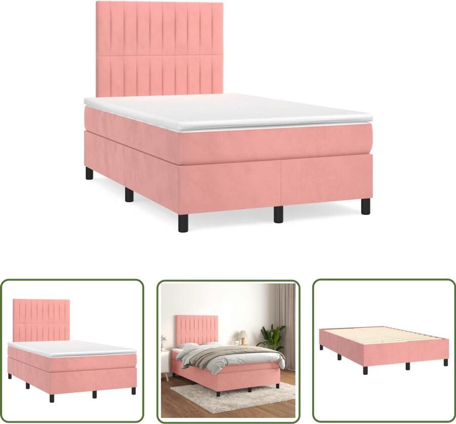 VidaXL Boxspring met matras fluweel roze 120x190 cm Boxspring Slaapcomfort Fluweel Bed Roze Bed Tweepersoonsbed - Foto 2