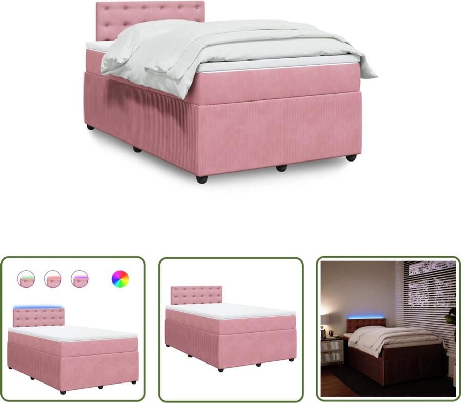 VidaXL Boxspring met matras fluweel roze 120x190 cm Boxspring Slaapcomfort Fluweel Pocketvering Led Verlichting - Foto 2