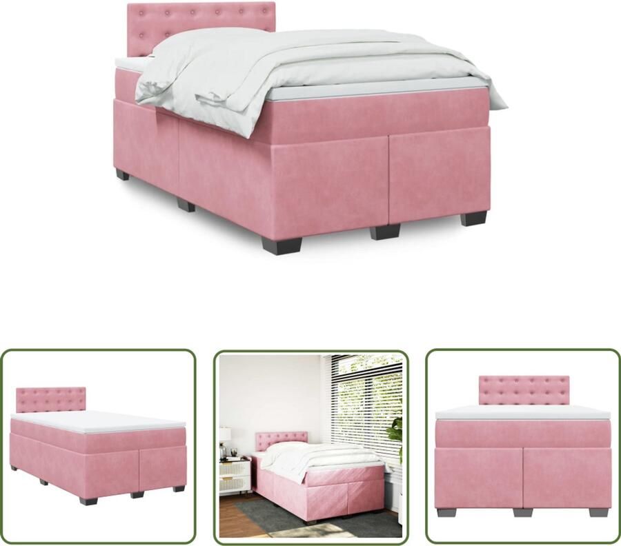 VidaXL Boxspring met matras fluweel roze 120x190 cm Boxspring Slaapcomfort Pocketveringmatras Fluweel Roze