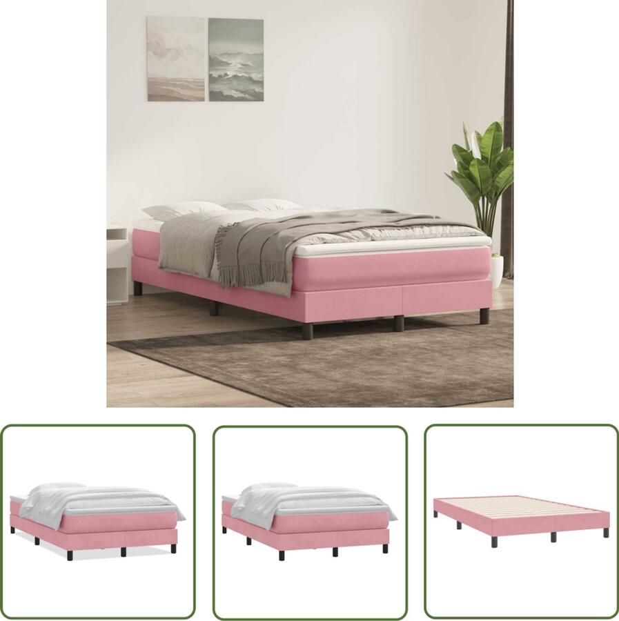VidaXL Boxspring met matras fluweel roze 120x220 cm Boxspring Slaapcomfort Fluweel Bed Roze Bed Tweepersoonsbed - Foto 2