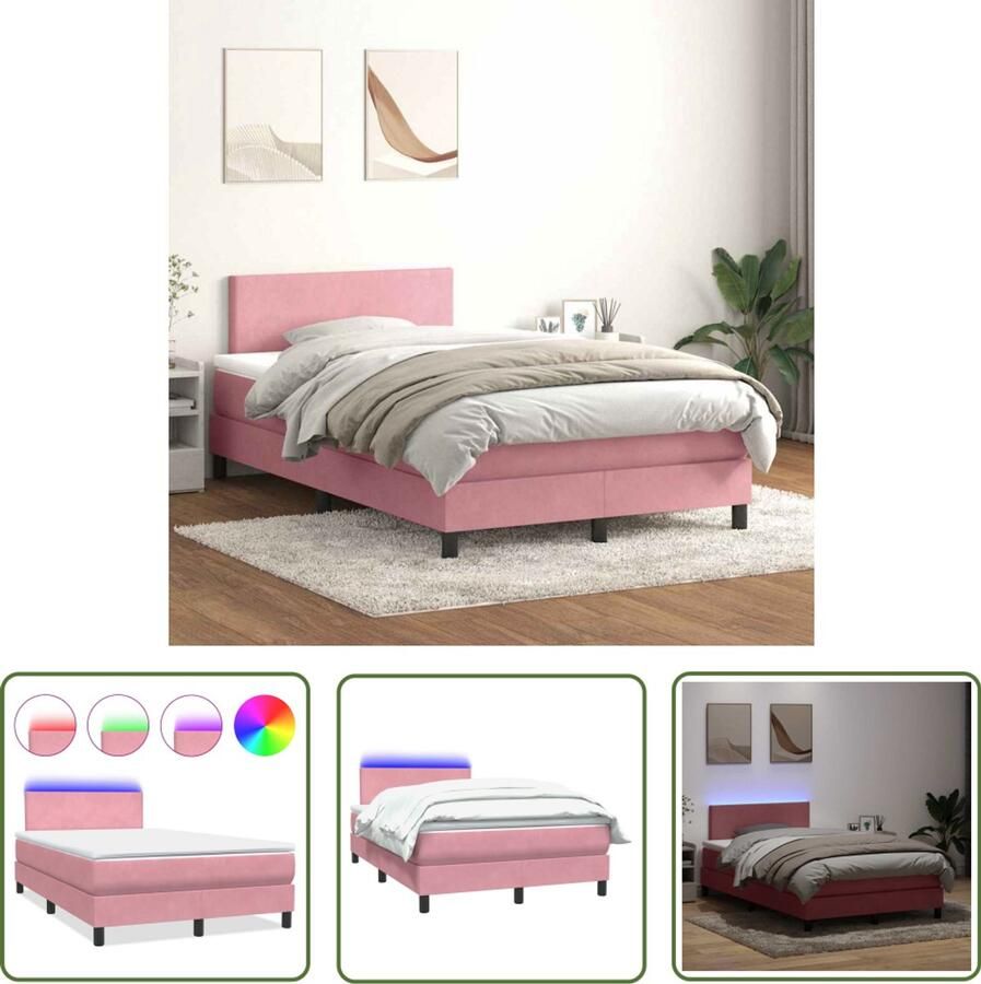 VidaXL Boxspring met matras fluweel roze 120x220 cm Boxspring Slaapcomfort Fluweel Roze Pocketvering