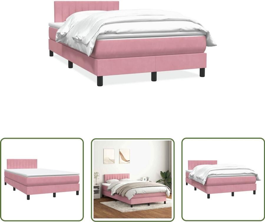 VidaXL Boxspring met matras fluweel roze 120x220 cm Boxspring Slaapcomfort Fluweel Roze Pocketveringmatras Hoofdbord