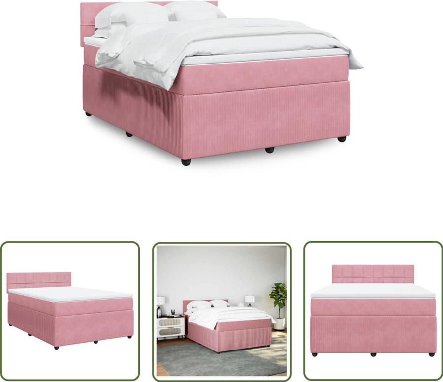 VidaXL Boxspring met matras fluweel roze 140x190 cm Boxspring Slaapcomfort Fluweel Roze Pocketvering - Foto 2